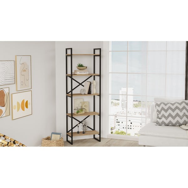 Juoda/natūralaus ąžuolo lentyna 58x175 cm Dusan - Marckeric-image-1