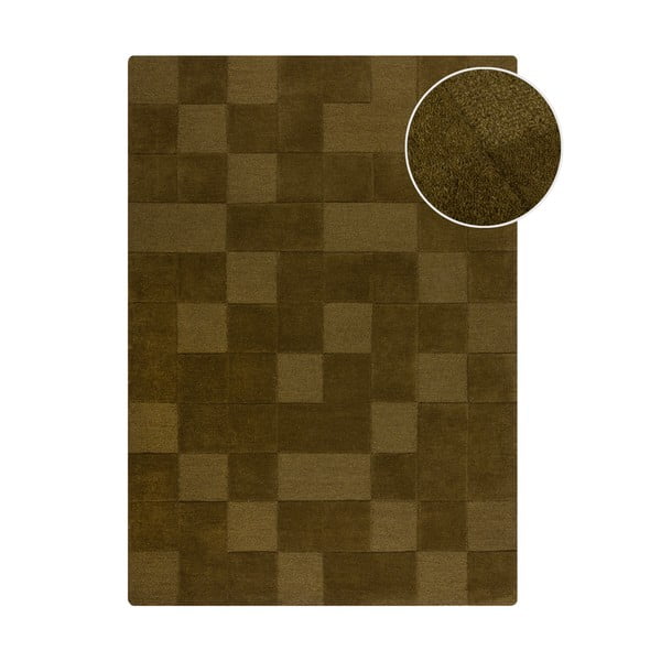 Rankų darbo iš vilnos kilimas khaki spalvos 160x230 cm Checkerboard – Flair Rugs