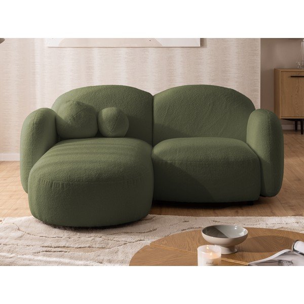 Žalios spalvos kampinė sofa iš boucle (su kairiuoju kampu/su gultu) Orbit – Ropez-image-1