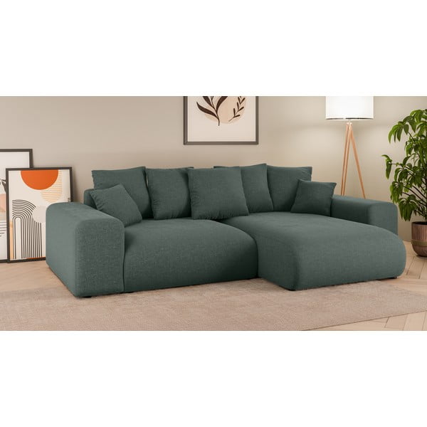 Tamsiai žalios spalvos sulankstoma/su sandėliavimo vieta kampinė sofa (kintama) Luma – Ropez-image-1