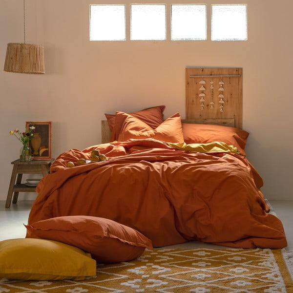 Viengulis antklodės užvalkalas iš medvilnės oranžinės spalvos 140x200 cm Basic – Happy Friday