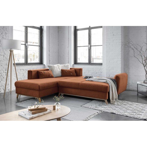 Oranžinės spalvos sofa-lova Miuform Scandic Lagom L, kairysis kampas-image-4