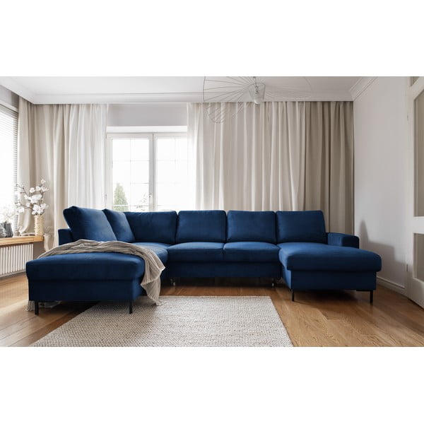 Iš kordinio velveto sulankstoma kampinė sofa tamsiai mėlynos spalvos (su kairiuoju kampu) Lofty Lilly – Miuform-image-1