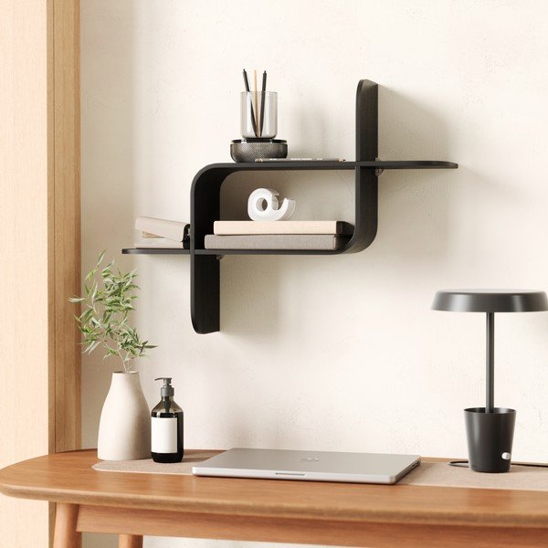 Iš kaučiukmedžio masyvo kelių aukštų sieninė lentyna juodos spalvos 62 cm Montage – Umbra-image-4
