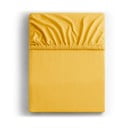 Geltona elastinė paklodė iš medvilnės DecoKing Amber Collection, 200/220 x 200 cm