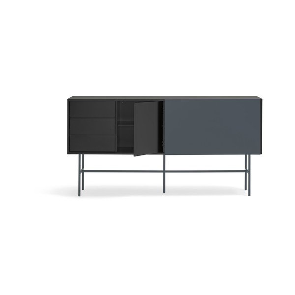 Žema šoninė spintelė juodos spalvos/antracito spalvos su stumdomomis durimis 180x91 cm Nube – Teulat-image-3