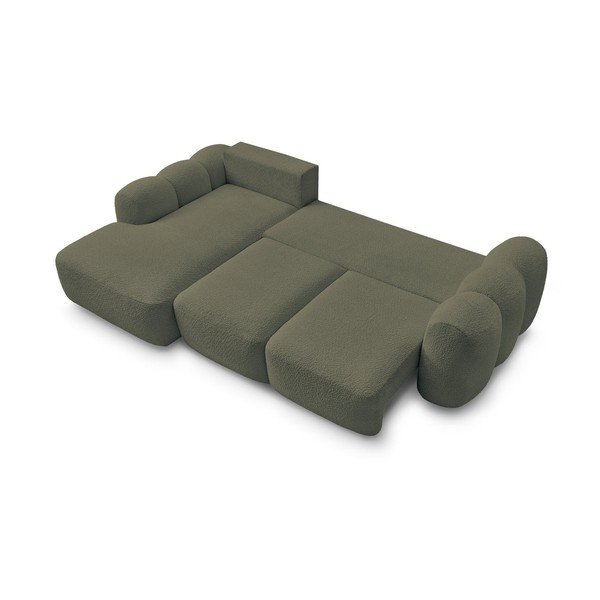 Žalios spalvos sulankstoma/su sandėliavimo vieta kampinė sofa iš boucle (su kairiuoju kampu/su gultu) Montaigne – Bobochic Paris-image-3