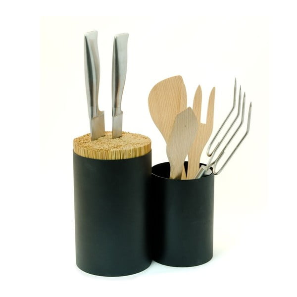 Juodas bambukinis peilių ir įrankių indas Wireworks Knife&Spoon