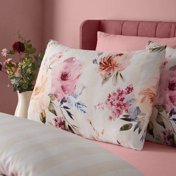 Kreminės spalvos viengulė patalynė 135x200 cm Floral Stripe – Catherine Lansfield-image-4