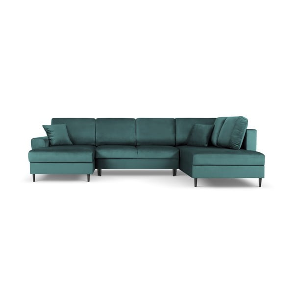 Smaragdinės spalvos iš velveto sulankstoma/su sandėliavimo vieta kampinė sofa (su dešiniuoju kampu/„U“ formos) Kyoto – Cosmopolitan Design