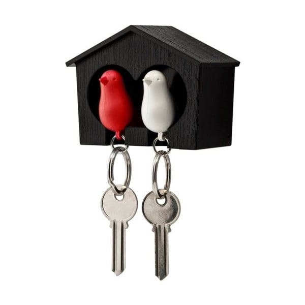 Rudos spalvos raktų pakabukas su baltos ir raudonos spalvos raktų pakabuku "Qualy Duo Sparrow