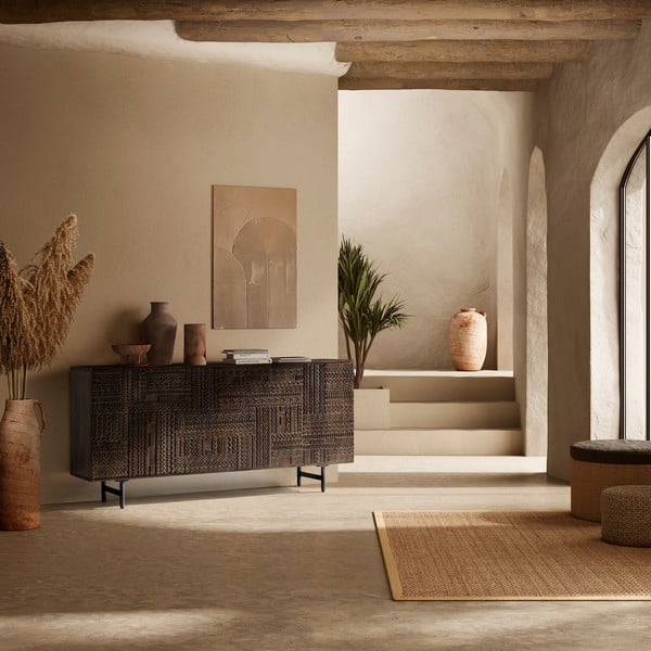 Tamsiai rudos spalvos iš mango masyvo šoninė spintelė 160x75x40 cm Kalai – MOME-image-1