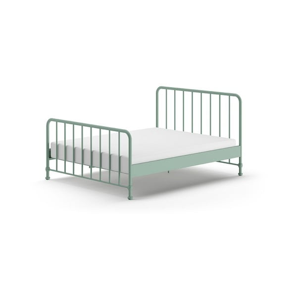 Viengulė lova iš metalo žalios spalvos su lovos grotelėmis 160x200 cm BRONXX – Vipack