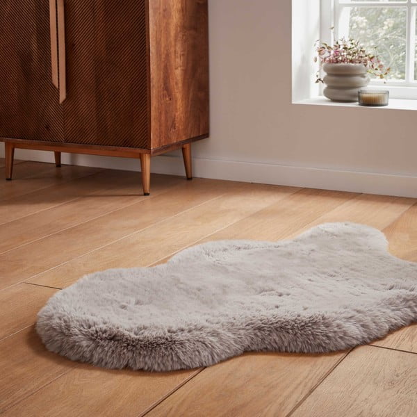 Sintetinė oda ir kailis šviesiai pilkos spalvos 60x90 cm Super Teddy – Think Rugs-image-2