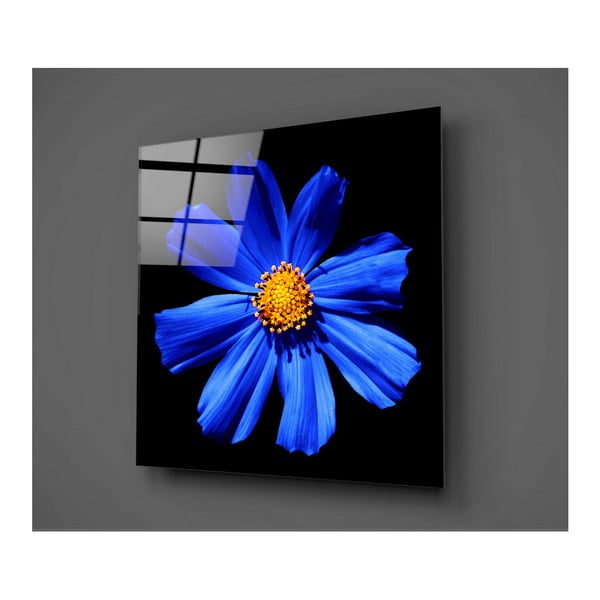 Juodos ir mėlynos spalvos stiklo paveikslas "Insigne Flowerina", 30 x 30 cm