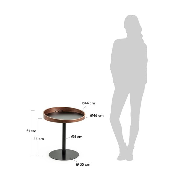 Apvalios formos šoninis stalas su riešutmedžio dekoro stalviršiu ø 46 cm Kaori – Kave Home-image-3