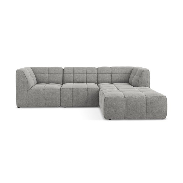 Pilkos spalvos kampinė sofa iš boucle (su dešiniuoju kampu/su gultu) Aloha – Makamii