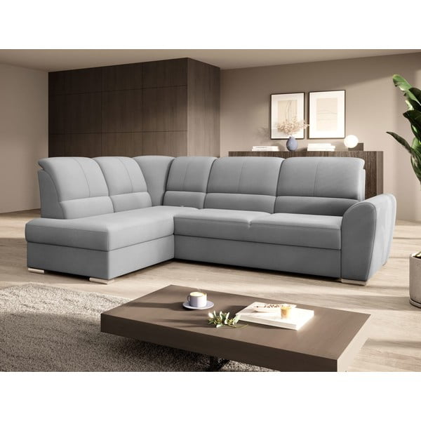 Pilkos spalvos iš velveto sulankstoma/su sandėliavimo vieta kampinė sofa (su kairiuoju kampu/„L“ formos) Siber – ELTAP-image-4