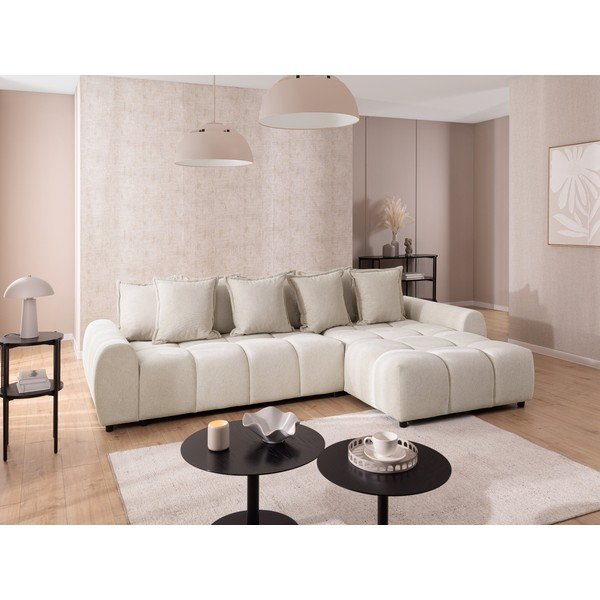 Smėlio spalvos kampinė sofa (su dešiniuoju kampu/su gultu) Albane  – Ropez-image-1