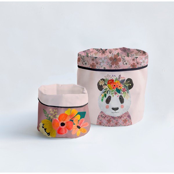 2 audinių krepšeliai, komplektas iš 2 dalių Floral Panda - Little Nice Things