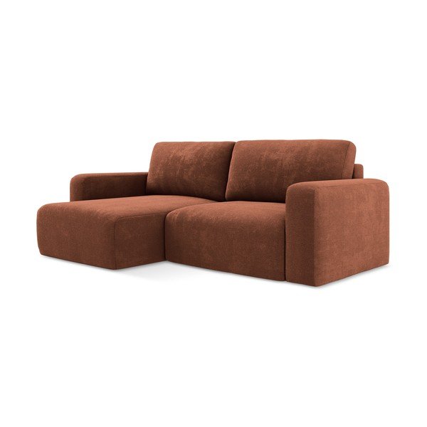 Terakotos spalvos sulankstoma/su sandėliavimo vieta kampinė sofa iš šenilinio audinio (su kairiuoju kampu/su gultu) Kona – Makamii-image-2