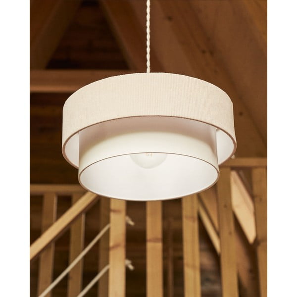 Baltos spalvos/smėlio spalvos kabantis šviestuvas ø 40 cm su tekstiliniu gaubtu Bianella – Kave Home-image-2