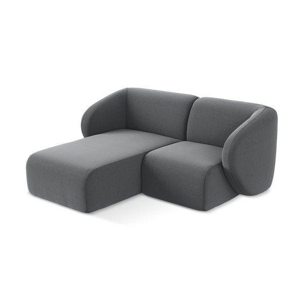Pilkos spalvos kampinė sofa iš velveto (su kairiuoju kampu/su gultu) Lani – Makamii-image-2