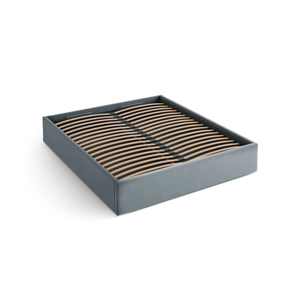 Šviesiai mėlynos spalvos dvigulė lova audiniu dengta su sandėliavimo vieta/be galvūgalio su lovos grotelėmis 140x200 cm Susan – Micadoni 