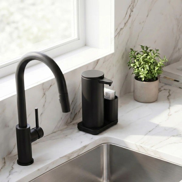 Automatinis matinės juodos spalvos iš metalo stovas skalbimo reikmenims – simplehuman-image-2