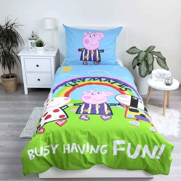 Iš medvilnės viengulė vaikiška patalynė su žėrinčiu efektu 140x200 cm Peppa Pig – Jerry Fabrics-image-1