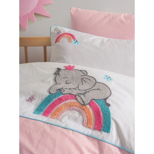 Baltos spalvos/rožinės spalvos iš medvilnės vaikiška patalynė vaikiškai lovai su paklode/4 dalių 100x150 cm Lucky – Mijolnir-image-2