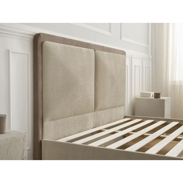 Smėlio spalvos/taupe spalvos iš audinio dvigulė lova audiniu dengta su lovos grotelėmis 160x200 cm Mara – Bobochic Paris-image-4