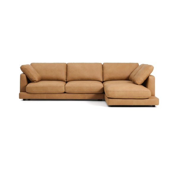 Rudos spalvos kampinė sofa iš odos (su dešiniuoju kampu/su gultu) Gala – Kave Home