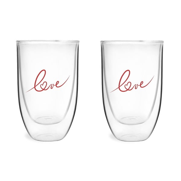 2 dvigubų stiklinių su "Love Vialli Design" spauda rinkinys, 350 ml