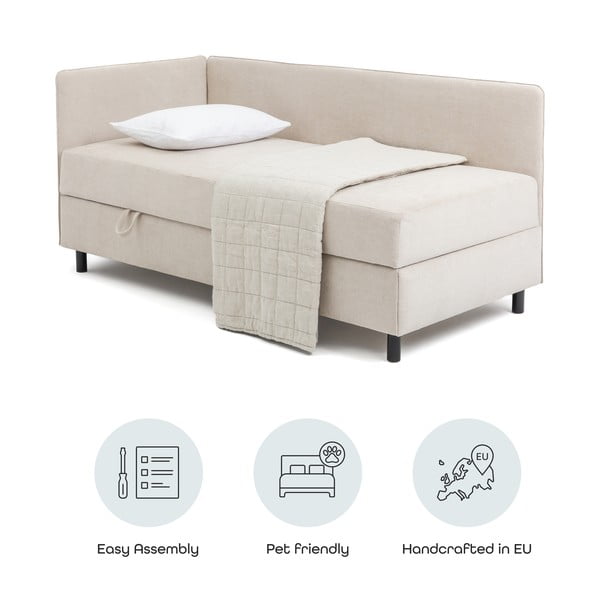 Smėlio spalvos viengulė lova audiniu dengta su sandėliavimo vieta su čiužiniu 90x200 cm Avela – Bonami Selection-image-4