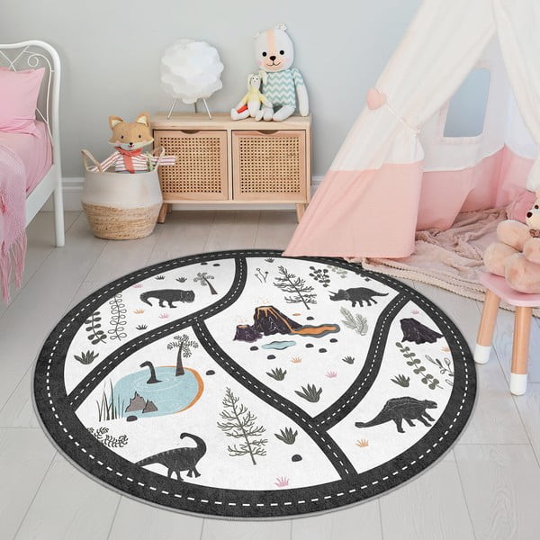 Skalbiamas vaikiškas žaidimų kilimas juodos ir baltos spalvos ø120 cm Dino Park – Mila Home-image-4