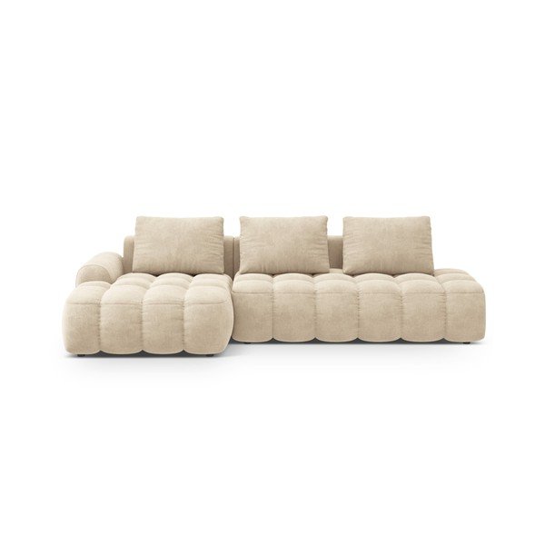 Smėlio spalvos iš velveto sulankstoma/su sandėliavimo vieta kampinė sofa (su kairiuoju kampu/su gultu) Linz – Cosmopolitan Design