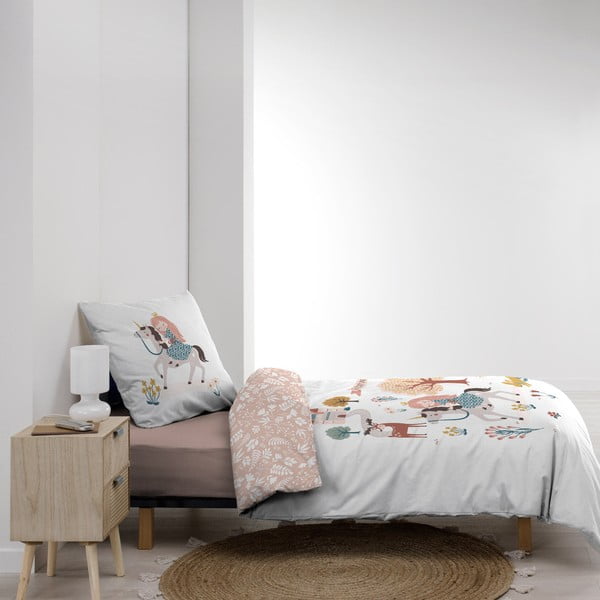 Baltos spalvos/rožinės spalvos iš medvilnės viengulė vaikiška patalynė 140x200 cm Lilibelle – douceur d'intérieur-image-3