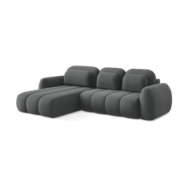 Tamsiai pilkos spalvos iš boucle sulankstoma/su sandėliavimo vieta kampinė sofa (su kairiuoju kampu/su gultu) Pele – Makamii-image-3