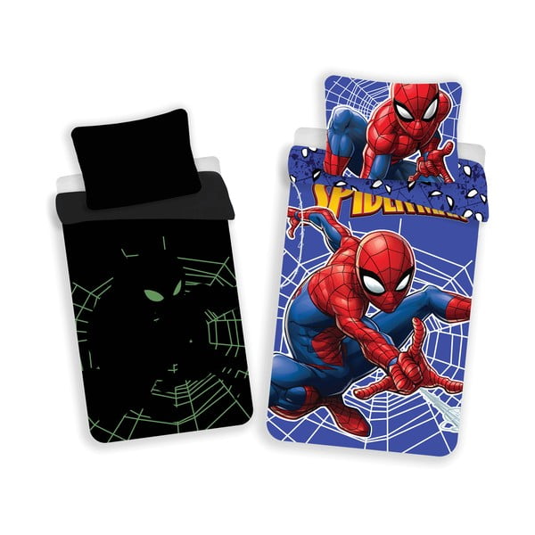 Raudonos spalvos/mėlynos spalvos iš medvilnės viengulė vaikiška patalynė su žėrinčiu efektu 140x200 cm Spider-man – Jerry Fabrics