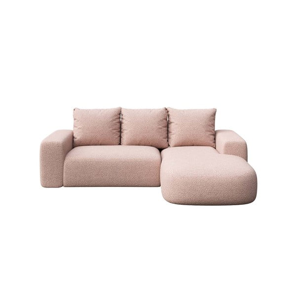 Kampinė sofa šviesiai rožinės spalvos iš boucle (su dešiniuoju kampu) Feiro – MESONICA