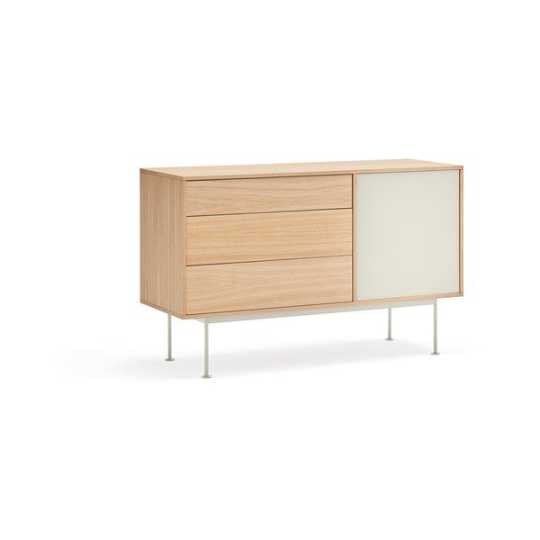 Kreminės spalvos komoda su ąžuolo medienos dalimi Teulat Yoko, plotis 128 cm-image-2