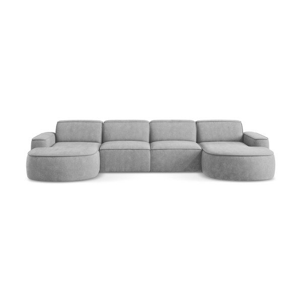 Šviesiai pilkos spalvos iš šenilinio audinio kampinė sofa („U“ formos) Omao – Makamii