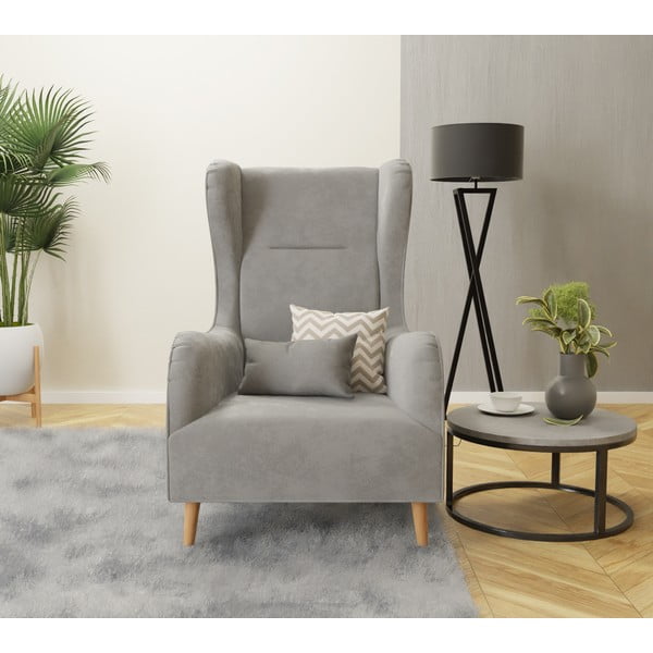 Krėslas šviesiai pilkos spalvos su atlošu iš velveto Carole – Ropez-image-4