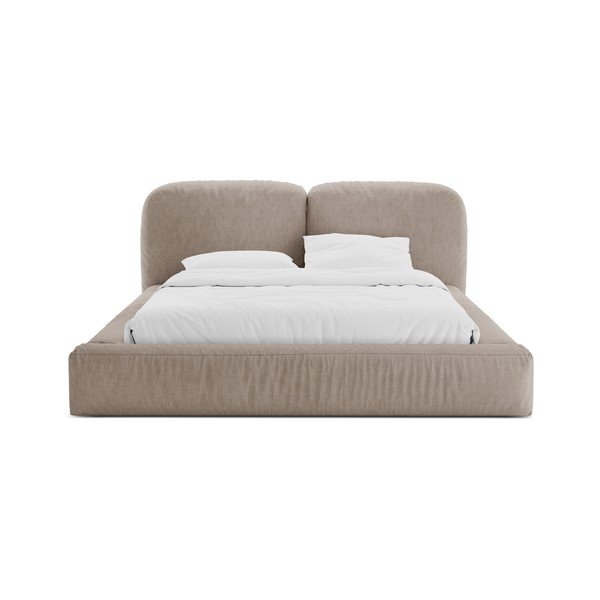 Šviesiai rudos spalvos dvigulė lova audiniu dengta su sandėliavimo vieta su lovos grotelėmis 200x200 cm Martina – Micadoni -image-4