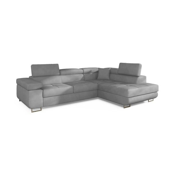 Šviesiai pilkos spalvos iš velveto sulankstoma/su sandėliavimo vieta kampinė sofa (su dešiniuoju kampu/„L“ formos) Anton – ELTAP-image-2