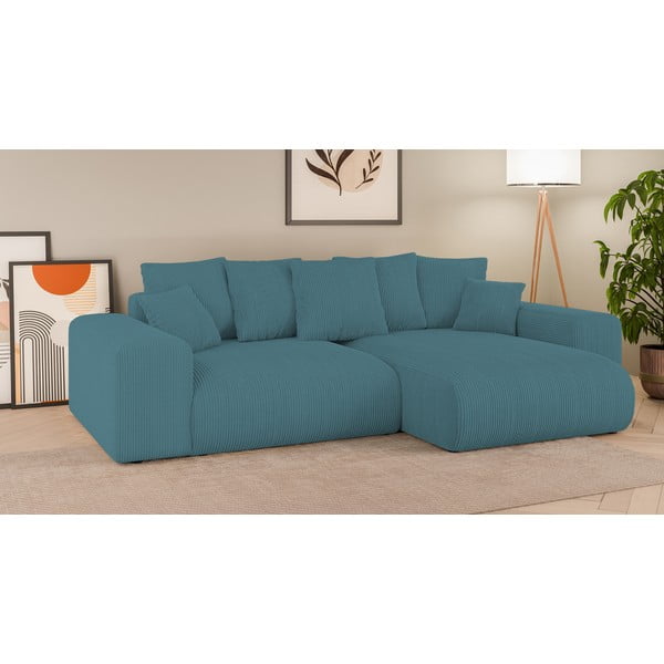 Turkio spalvos iš kordinio velveto sulankstoma/su sandėliavimo vieta kampinė sofa Luma – Ropez-image-1
