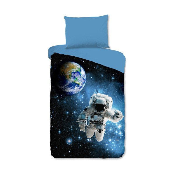 Mėlynos spalvos iš medvilnės viengulė vaikiška patalynė 140x200 cm Astronaut – Good Morning
