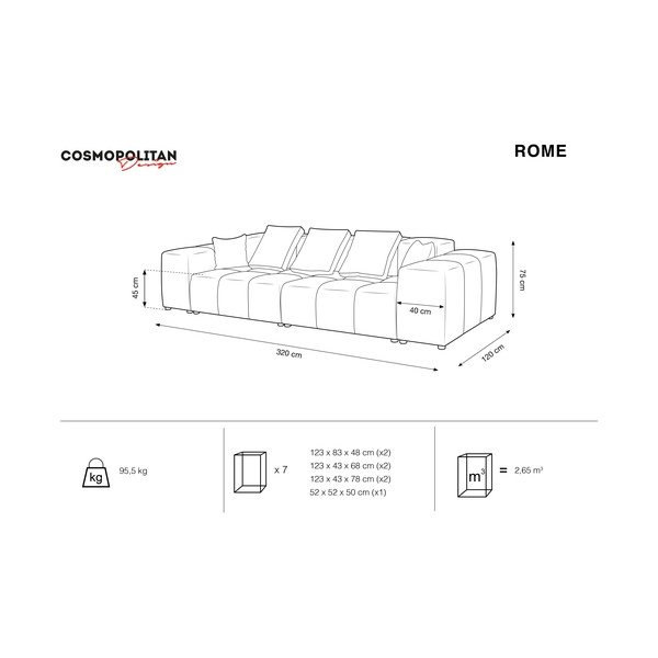 Mėlyna sofa 320 cm Rome - Cosmopolitan Design-image-4