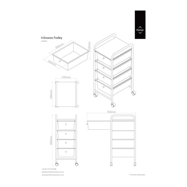 Juoda "Premier Housewares" 4 vamzdžių mobilioji lentyna su stalčiais-image-2